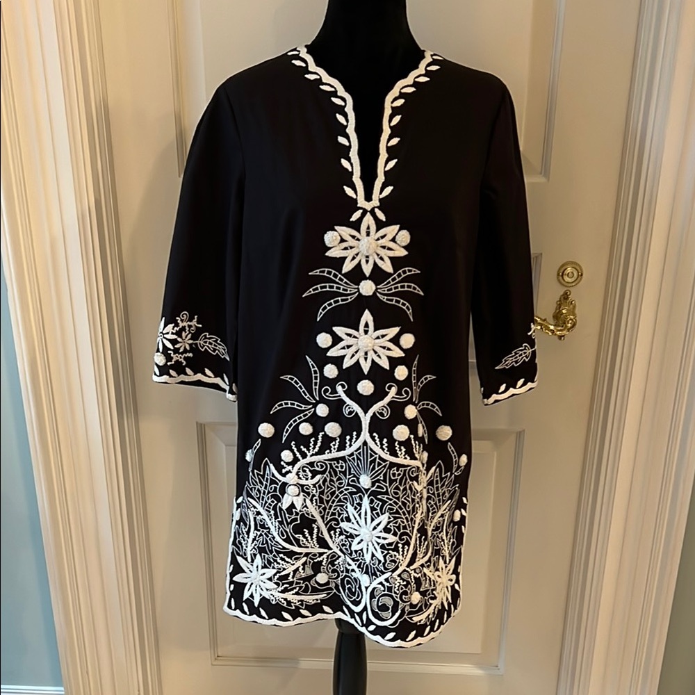 Black and White Embroidered Tunic
